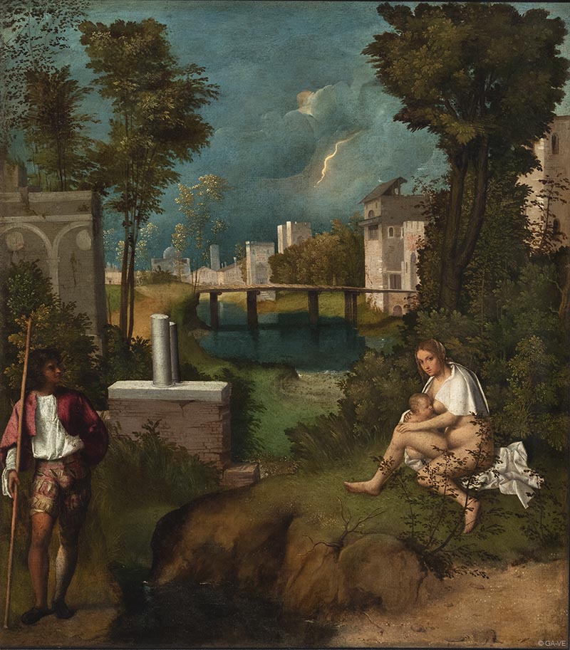 La Tempestad de Giorgione 1507 se encuentra en la Galer&iacute;a de la Academia en Venecia.